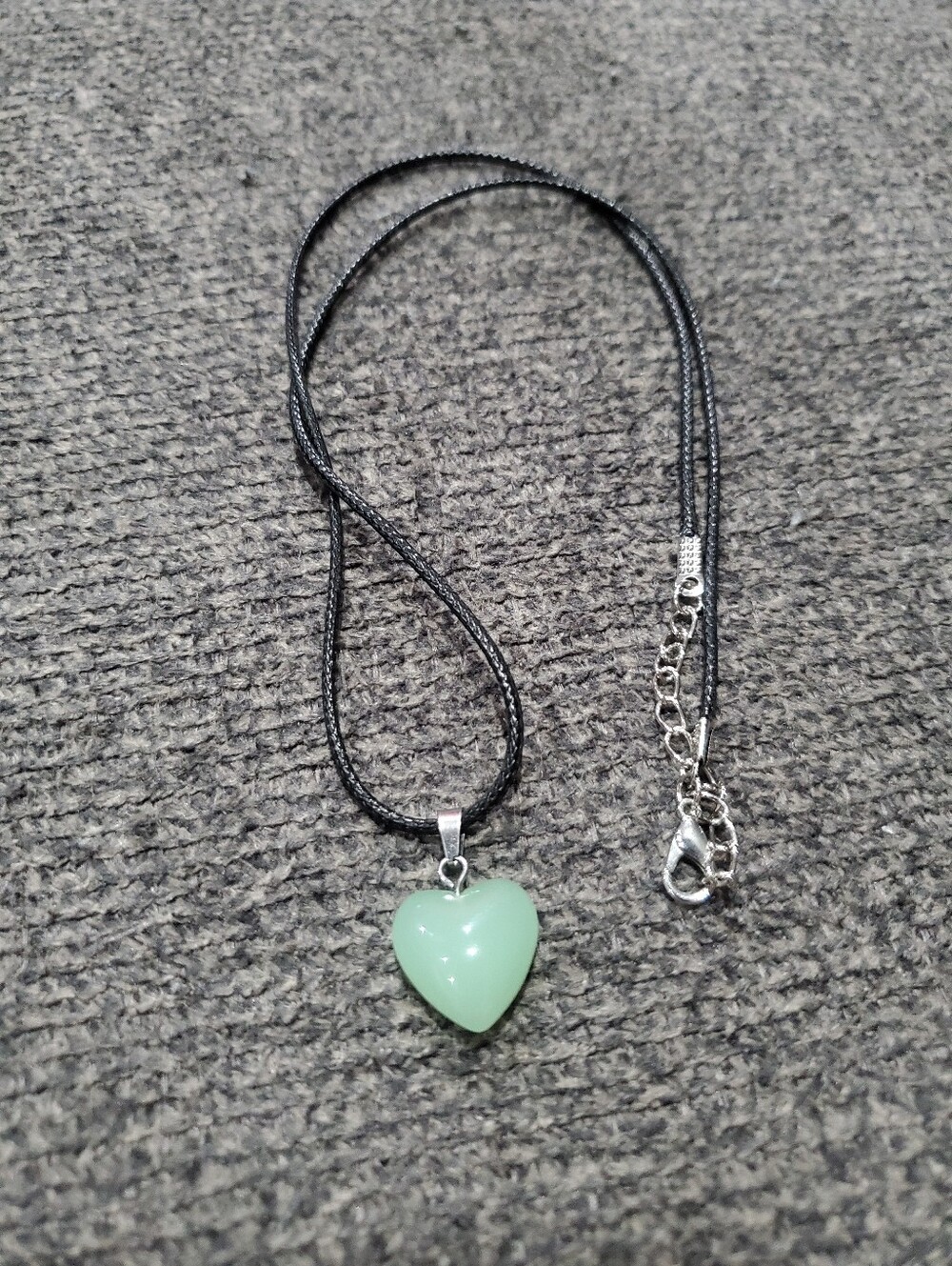 Faux Jade Heart Pendant Necklace Adjustable